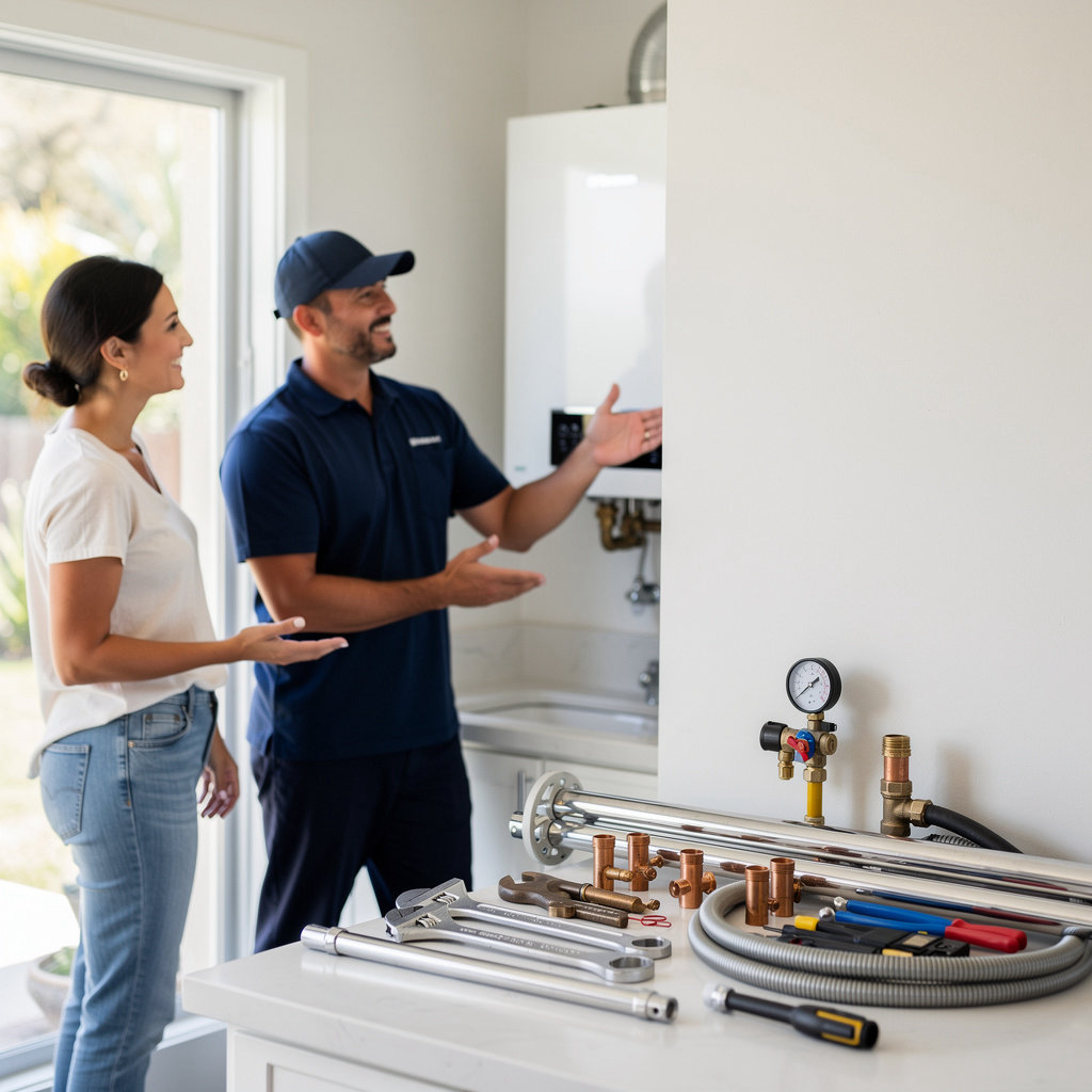 Jerry's Plumbing & Heating certified technician performing professional backflow testing service in Goleta, CA